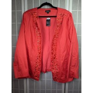 Chit Chat Womens Blazer Open Front 1X NWT Jacket Rhinestone Embellished Cotton
